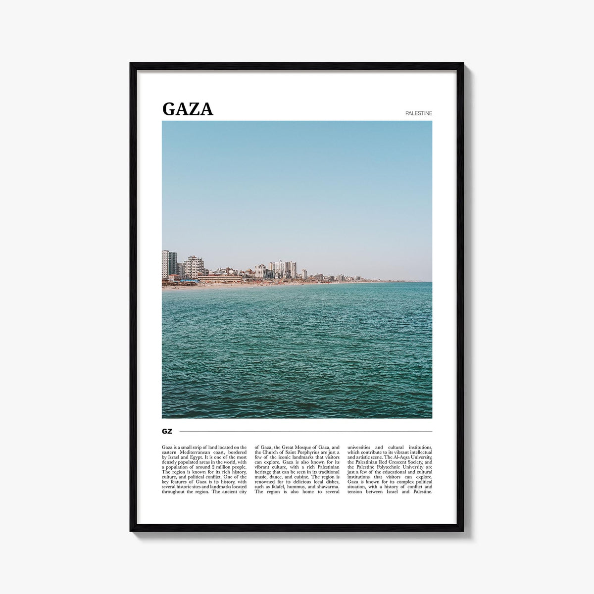 Gaza colorful travel poster of Palestine – vertical wall art, unframed print shown in interior mockup
