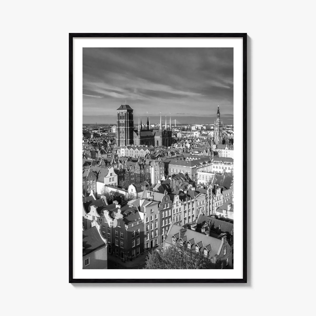 Gdańsk black & white photo poster of Poland – vertical wall art, unframed print shown in interior mockup