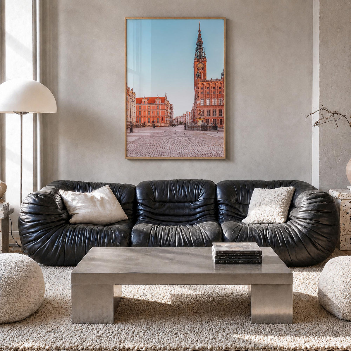 Gdańsk colorful photo poster of Poland – vertical wall art in natural wood frame, hanging on wall