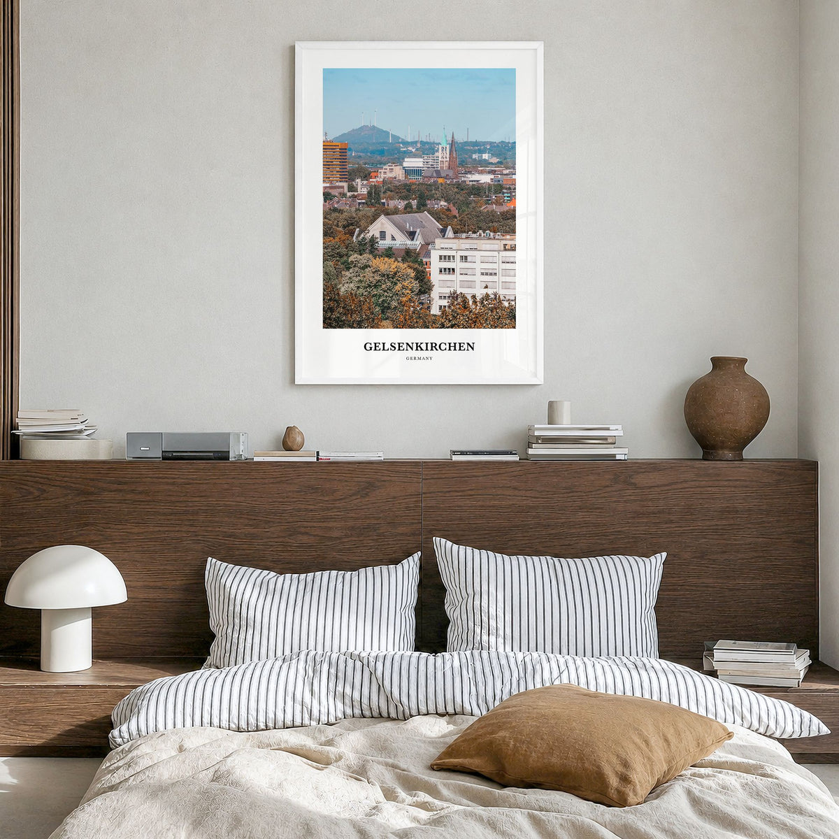 Gelsenkirchen Classic Poster in a white wood frame, hanging in a bedroom