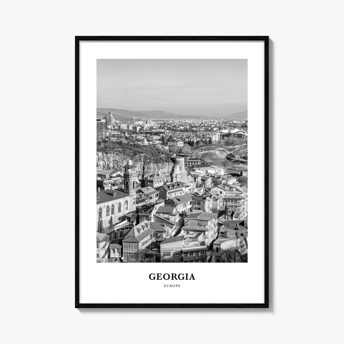 Georgia (Country) black & white classic poster of Georgia – vertical wall art, unframed print shown in interior mockup