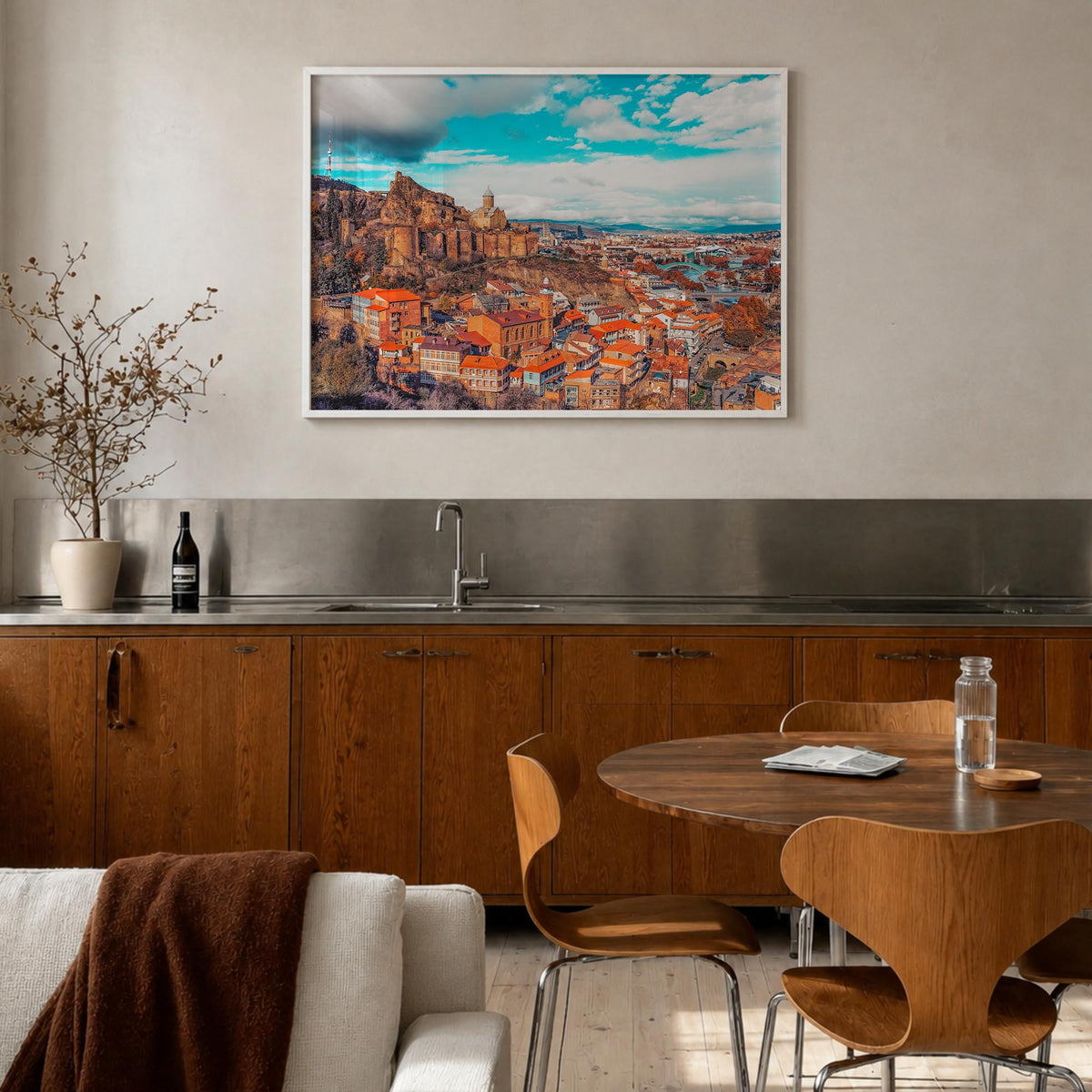 Georgia (Country) colorful photo poster of Georgia – horizontal wall art in white wood frame, hanging on wall