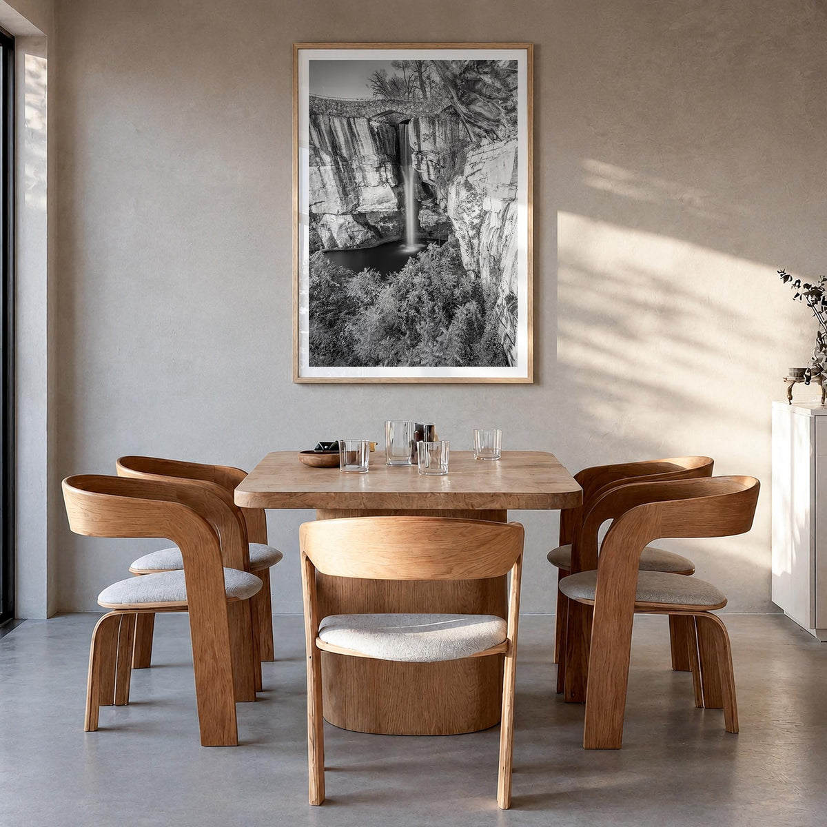 Georgia black & white photo poster of United States – vertical wall art in natural wood frame with white border, hanging on w