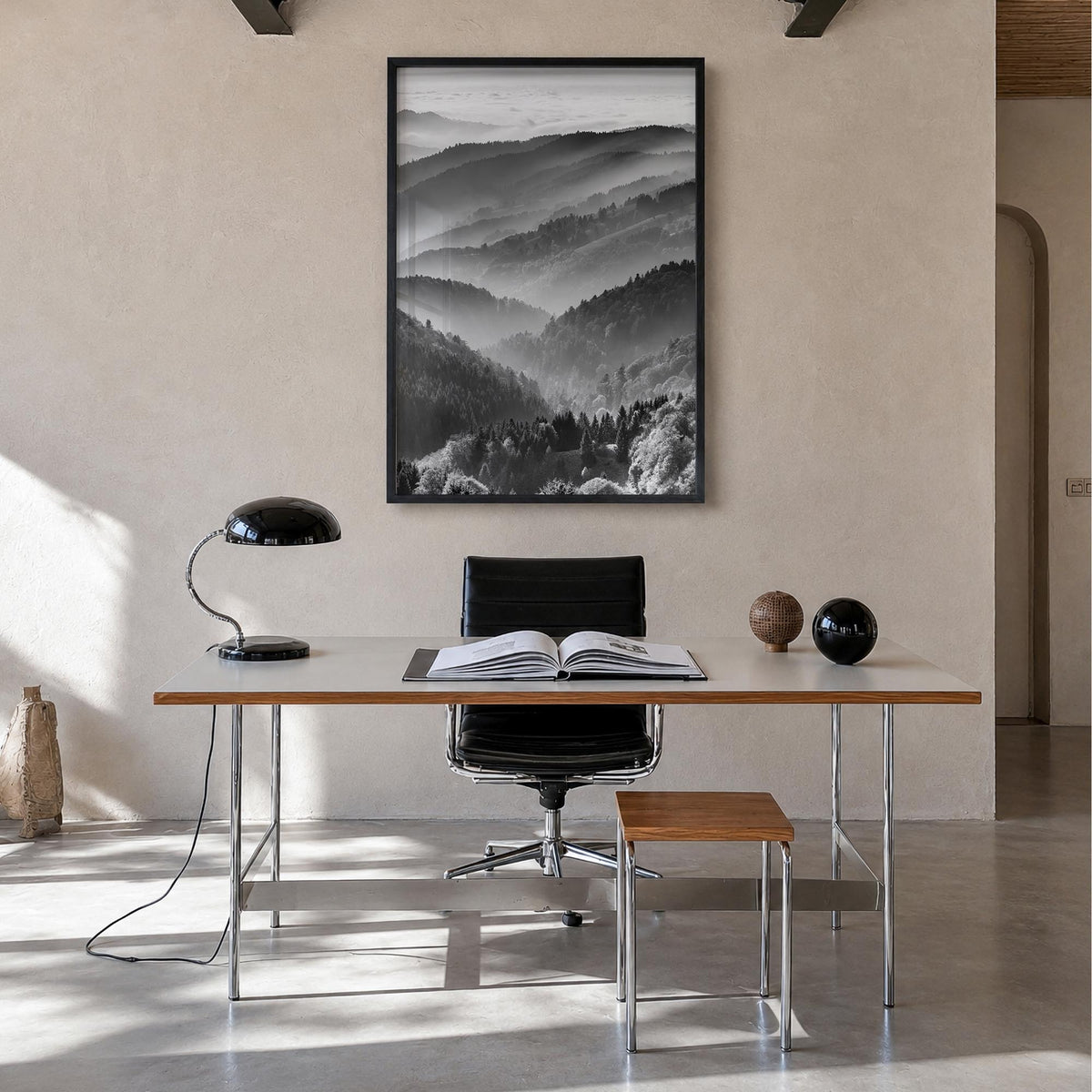 Germany black & white photo poster of Europe – vertical wall art in black wood frame, hanging on wall