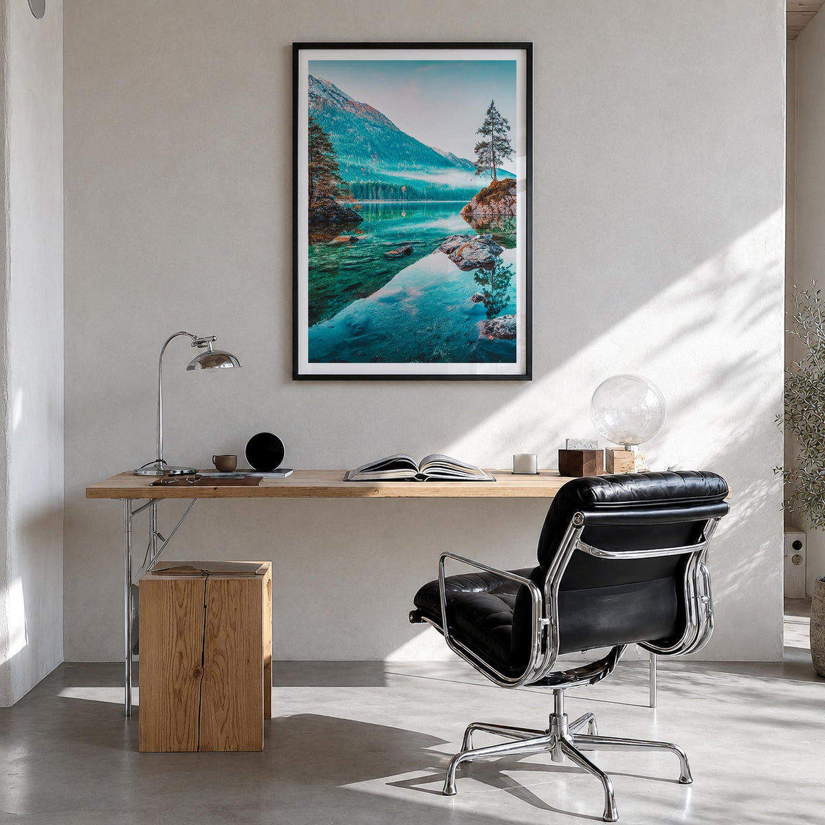 Germany colorful photo poster of Europe – vertical wall art in black wood frame with white border, hanging on wall