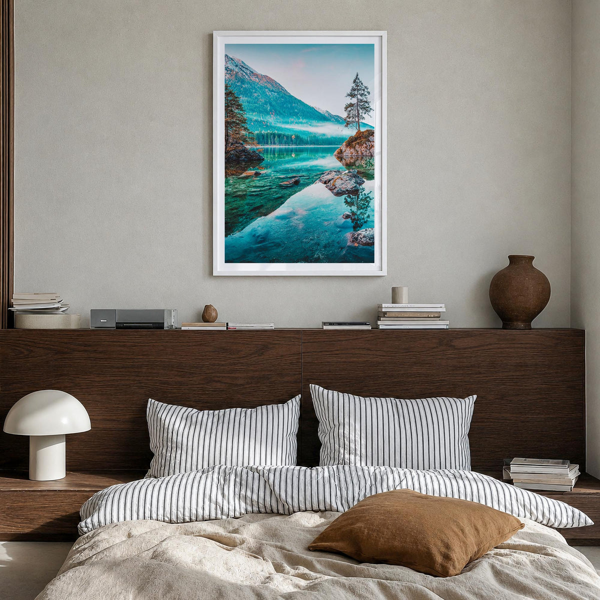 Germany colorful photo poster of Europe – vertical wall art in white wood frame with white border, hanging on wall