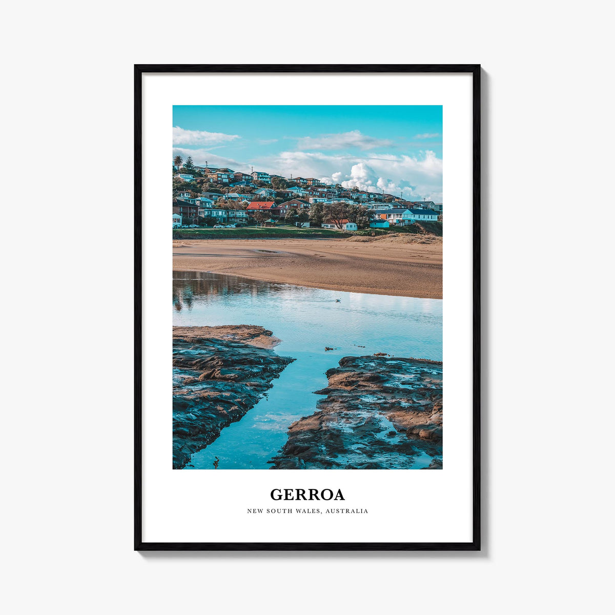 Gerroa colorful classic poster of Australia – vertical wall art, unframed print shown in interior mockup