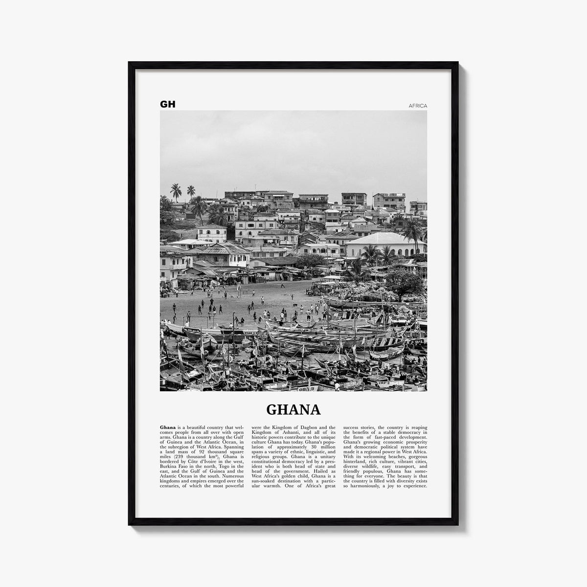 Ghana no. 1 black & white newspaper poster of Africa – vertical wall art, unframed print shown in interior mockup