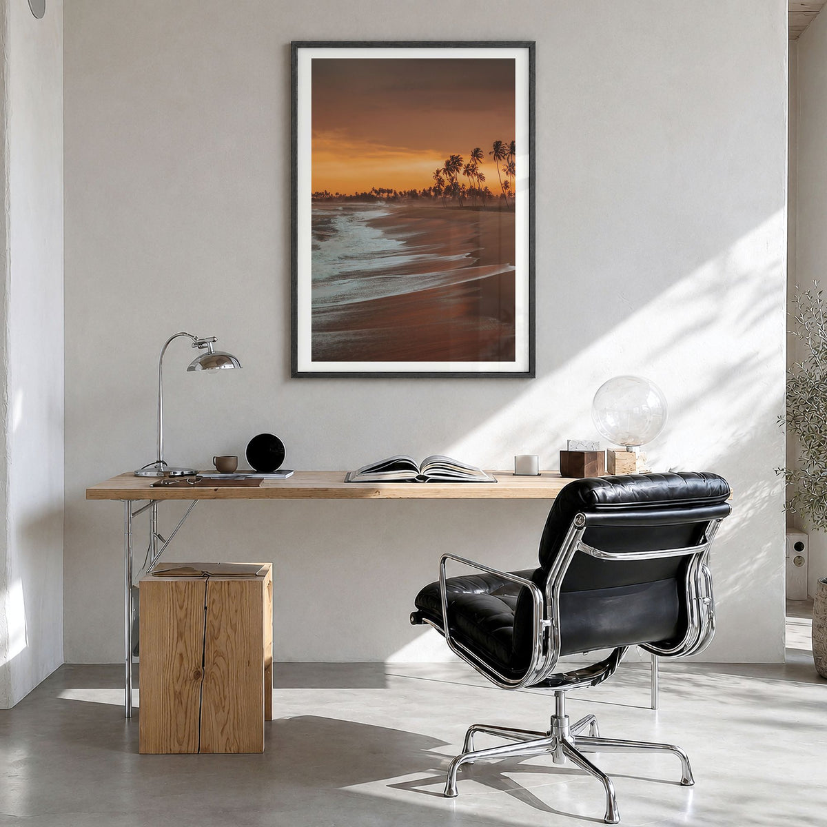 Ghana Photo Poster in a black wood frame, hanging in a bright home office, white border