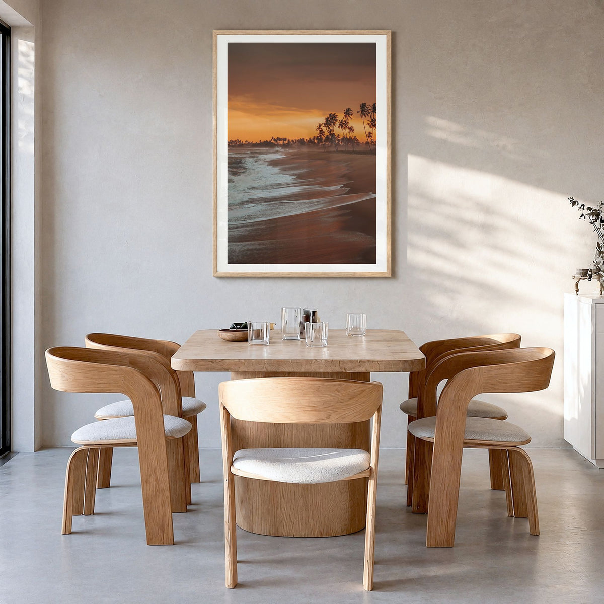Ghana Photo Poster in a natural wood frame, hanging in a dining room, white border