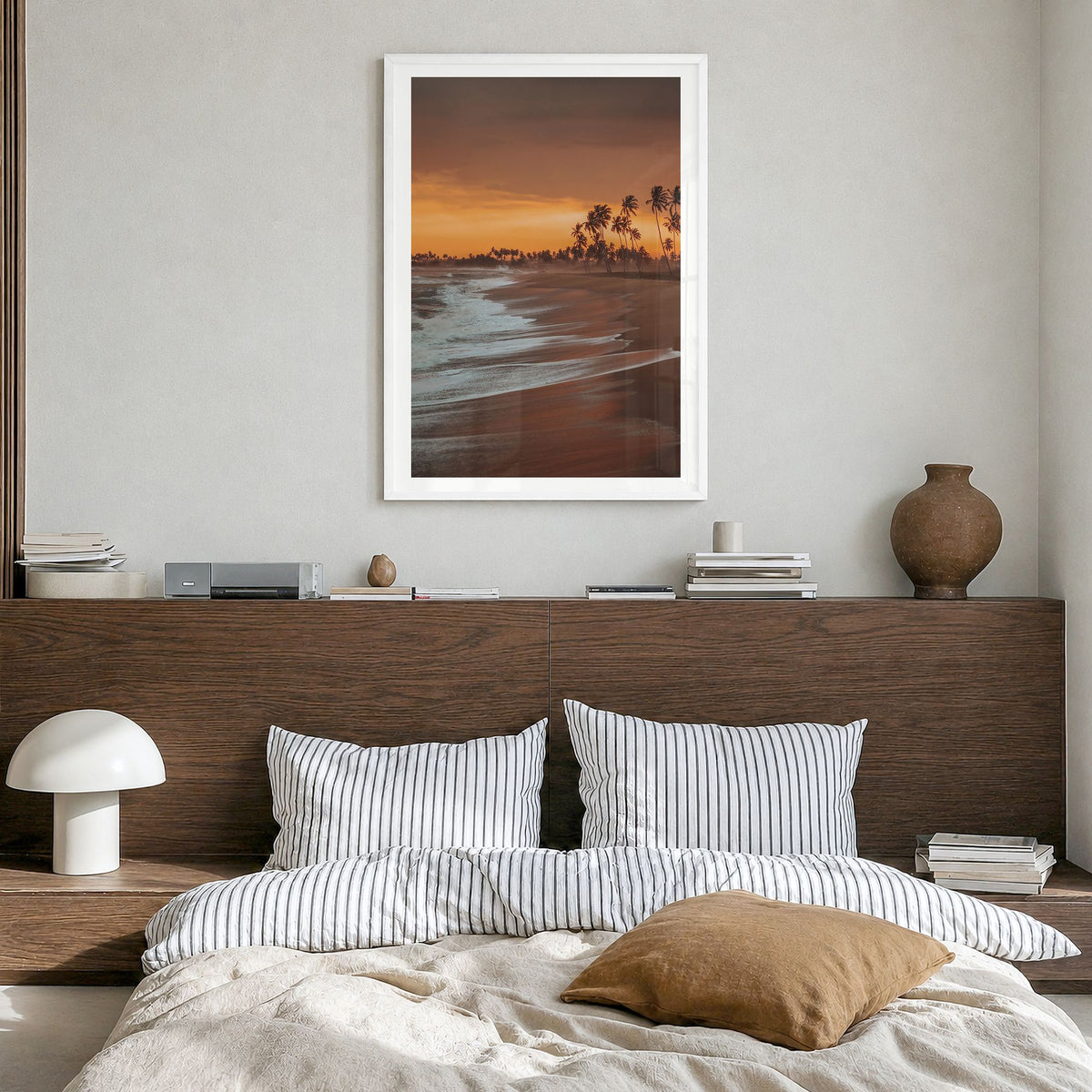 Ghana Photo Poster in a white wood frame, hanging in a bedroom, white border