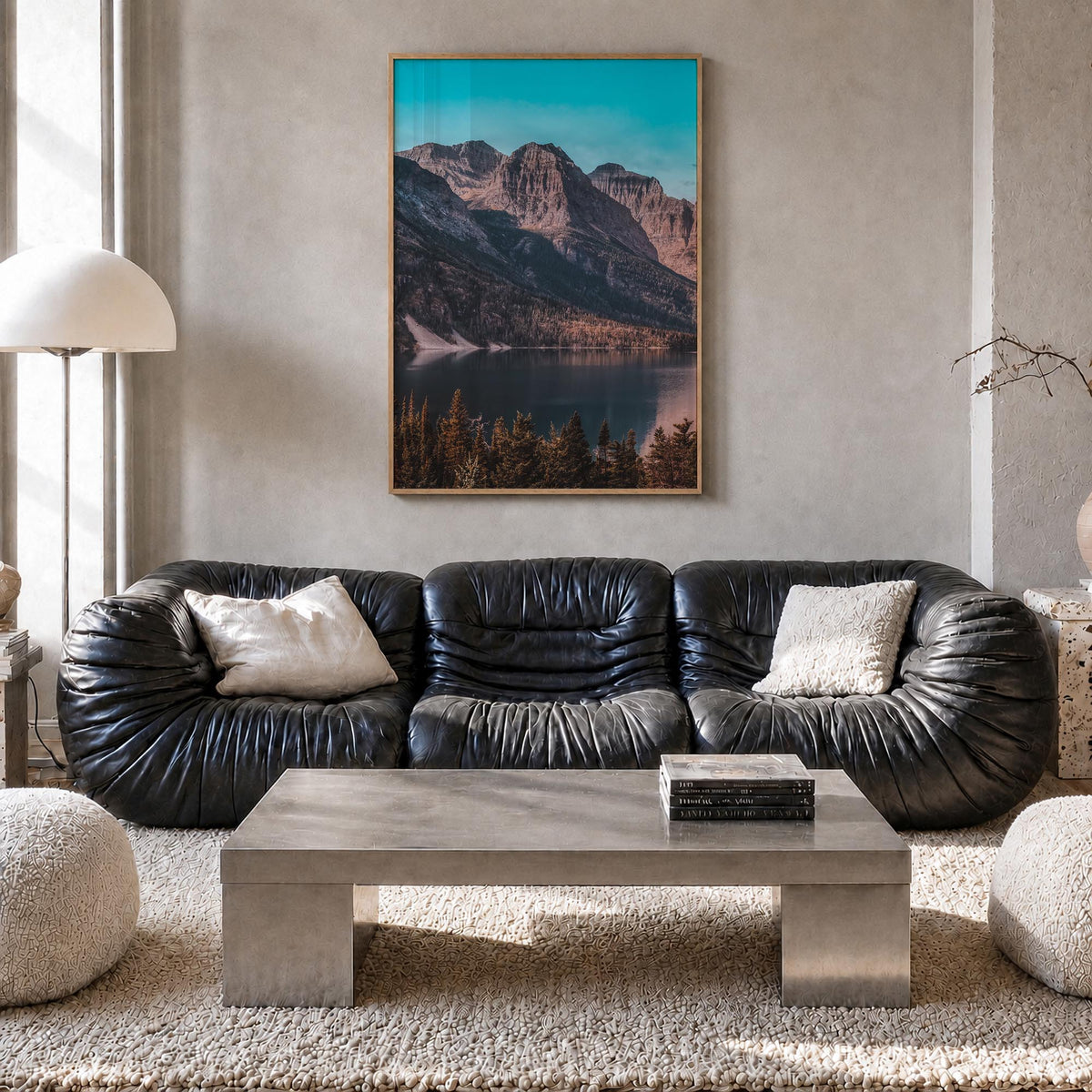 Glacier National Park no. 1 colorful photo poster of Montana, USA – vertical wall art in natural wood frame, hanging on wall