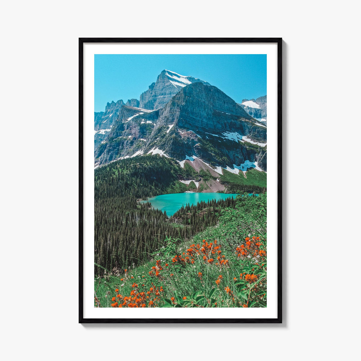 Glacier National Park no. 2 colorful photo poster of Montana, USA – vertical wall art, unframed print shown in interior mocku