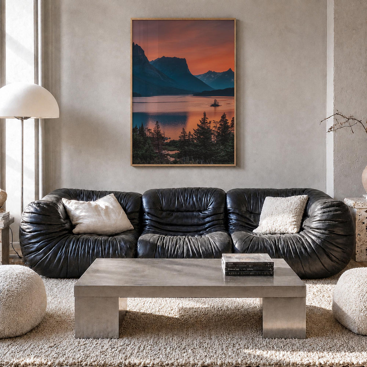 Glacier National Park no. 3 colorful photo poster of Montana, USA – vertical wall art in natural wood frame, hanging on wall
