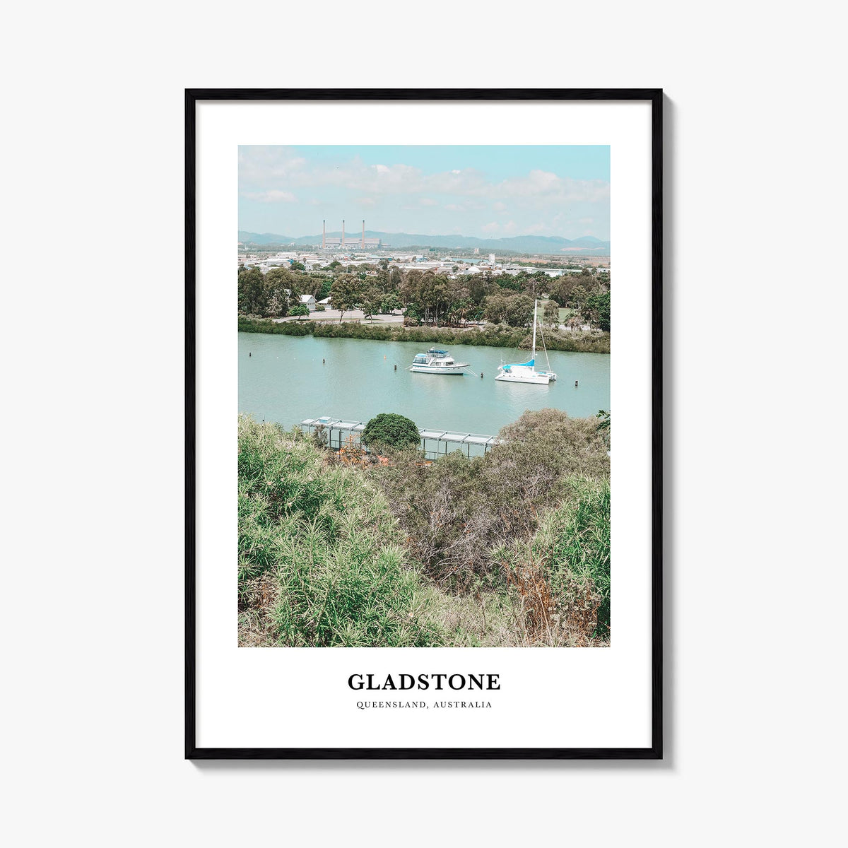 Gladstone colorful classic poster of Australia – vertical wall art, unframed print shown in interior mockup