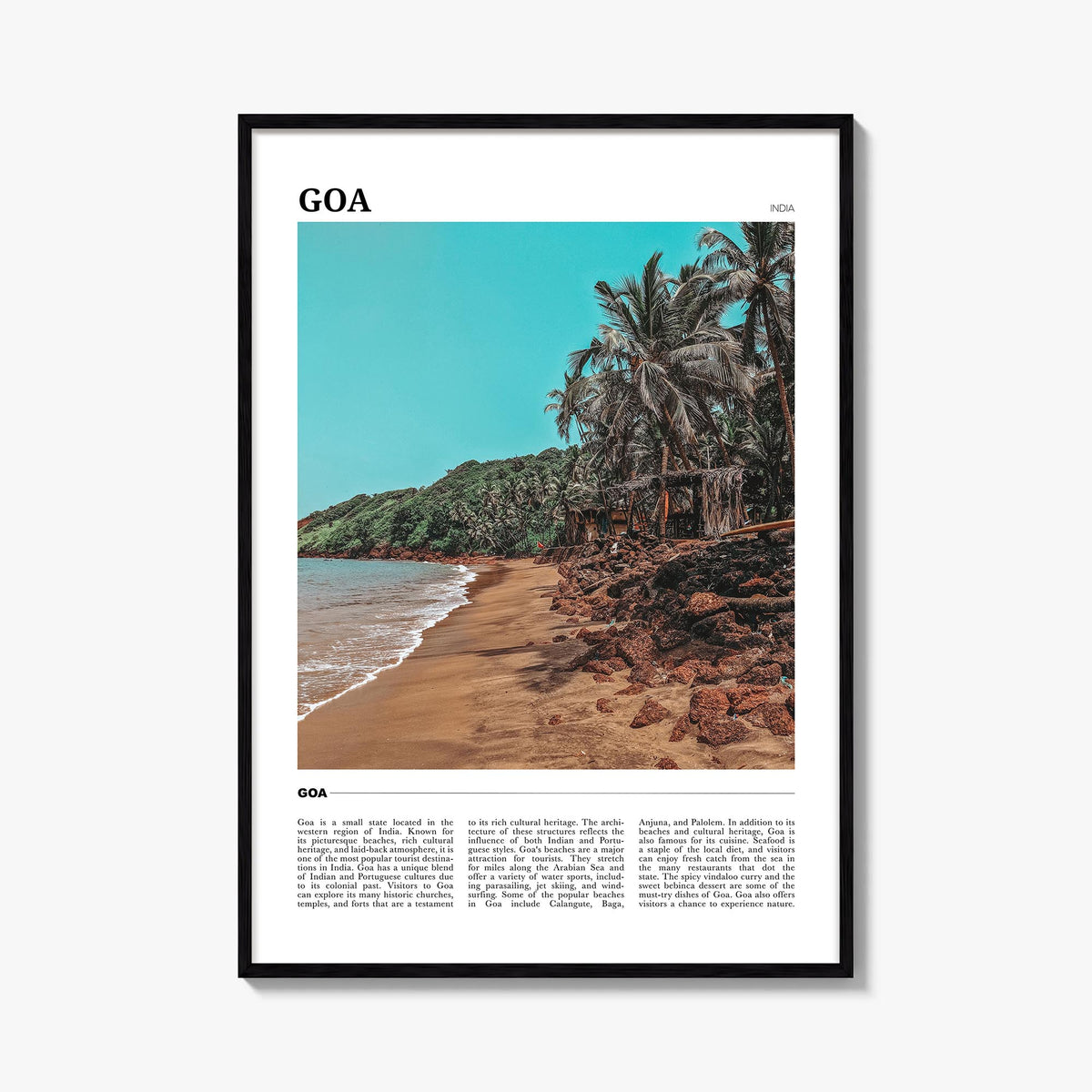 Goa colorful travel poster of India – vertical wall art, unframed print shown in interior mockup