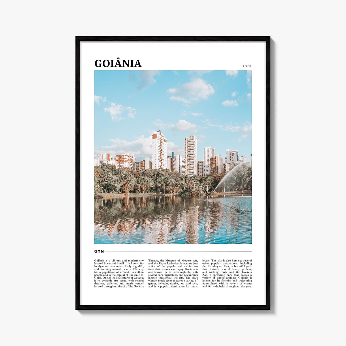 Goiânia colorful travel poster of Brazil – vertical wall art, unframed print shown in interior mockup