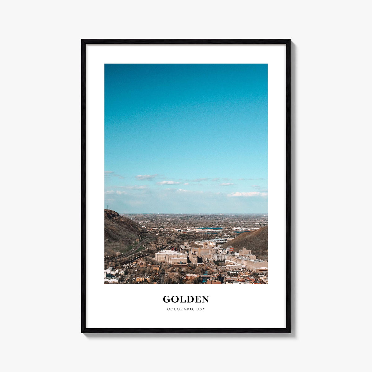 Golden colorful classic poster of Colorado, USA – vertical wall art, unframed print shown in interior mockup