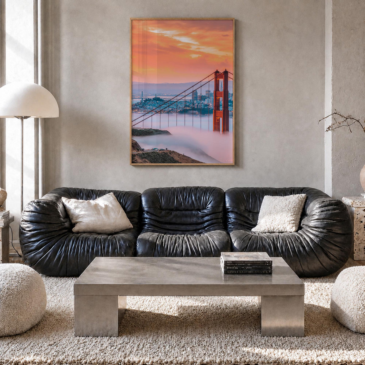 Golden Gate Bridge no. 1 colorful photo poster of San Francisco, California – vertical wall art in natural wood frame, hangin