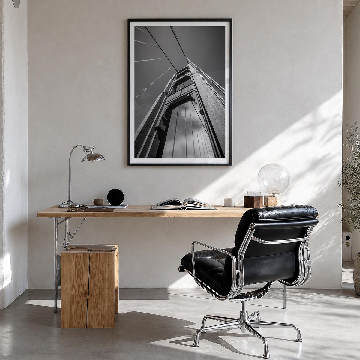 Golden Gate Bridge no. 2 black & white photo poster of San Francisco, California – vertical wall art in black wood frame with