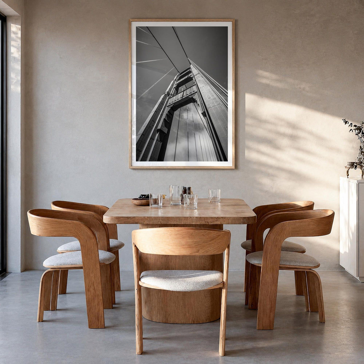 Golden Gate Bridge no. 2 black & white photo poster of San Francisco, California – vertical wall art in natural wood frame wi
