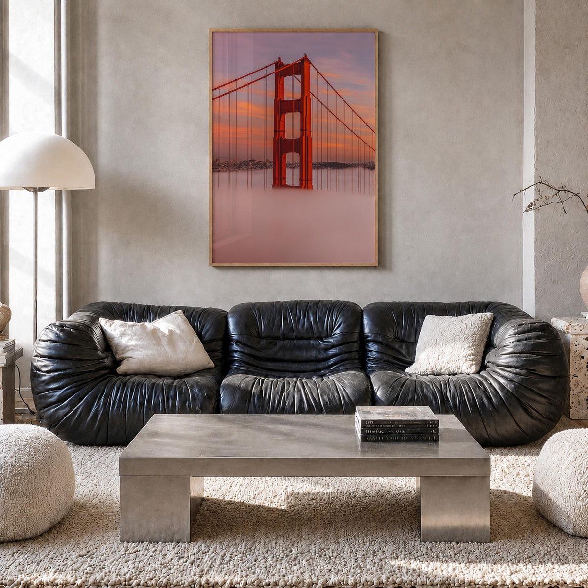 Golden Gate Bridge no. 5 colorful photo poster of San Francisco, California – vertical wall art in natural wood frame, hangin