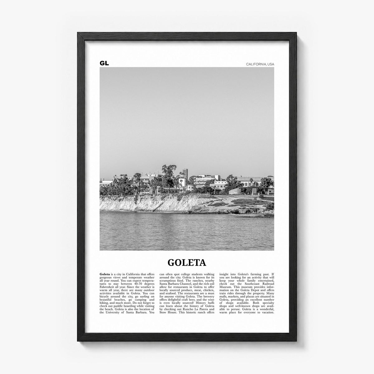 Goleta Newspaper Poster in a black wood frame