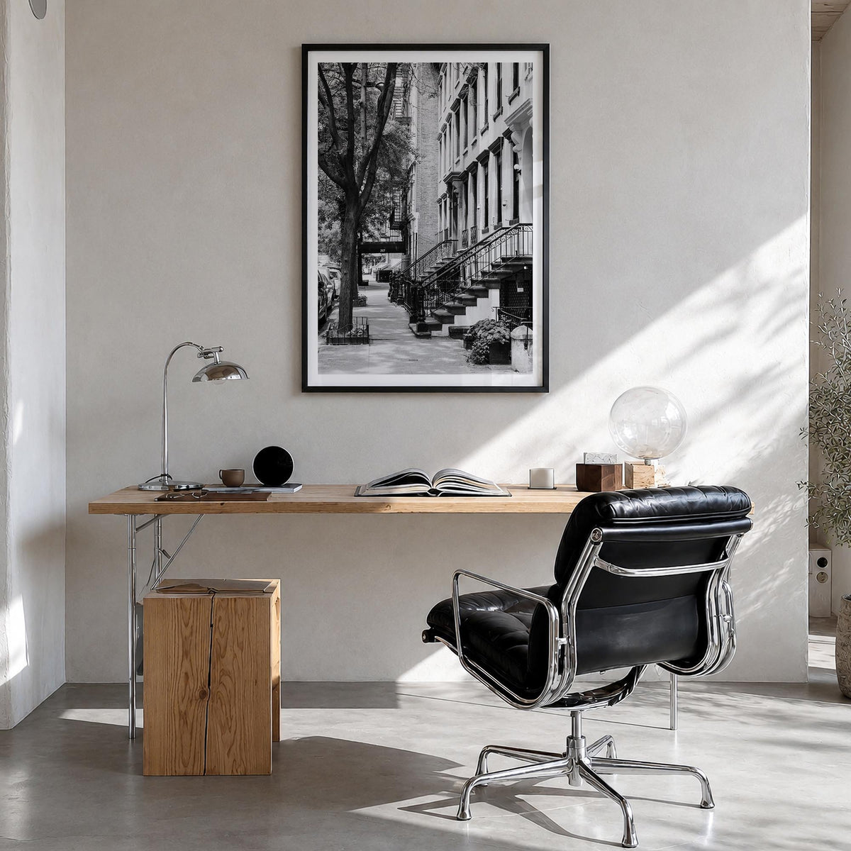 Gramercy Park black & white photo poster of Manhattan, New York City – vertical wall art in black wood frame with white borde