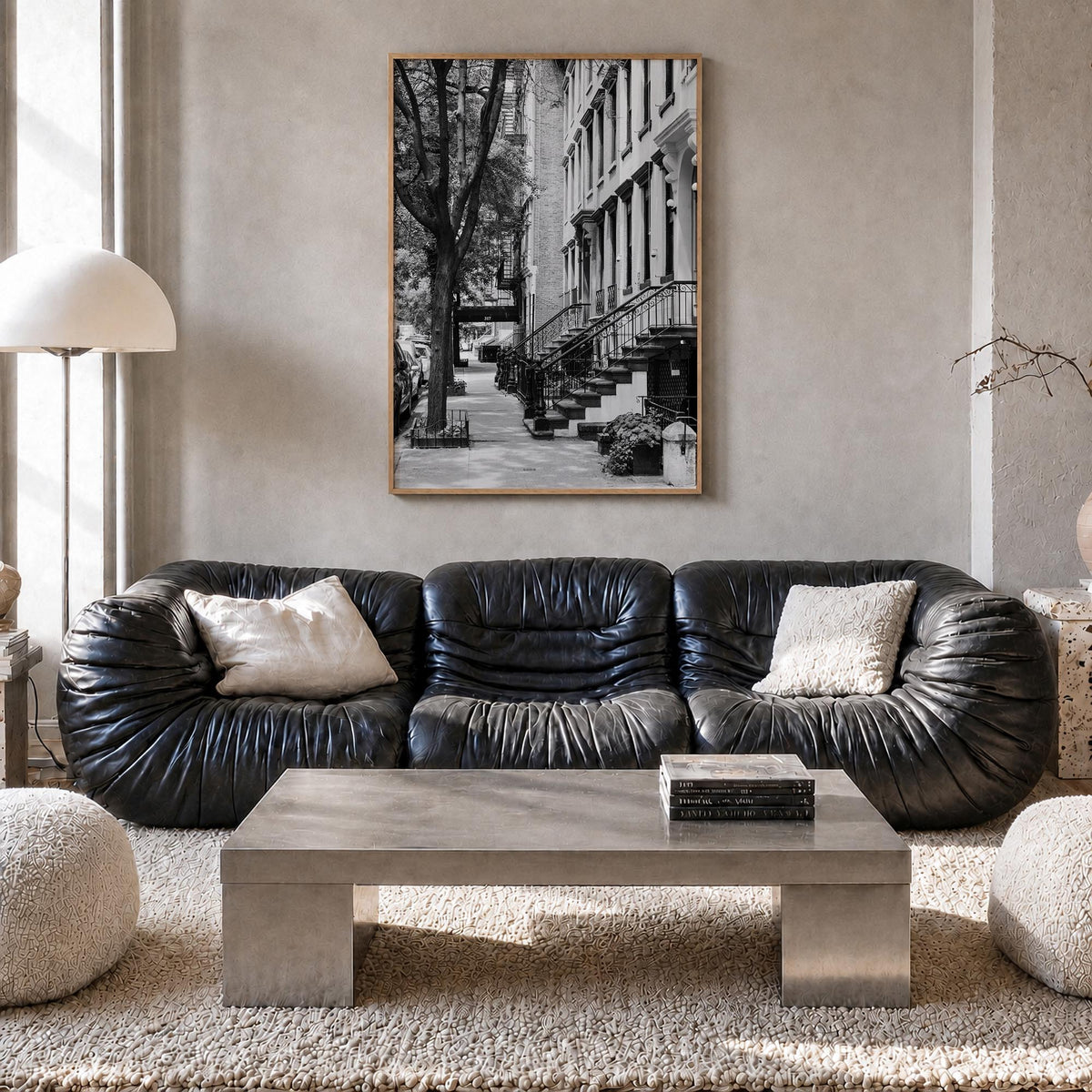 Gramercy Park black & white photo poster of Manhattan, New York City – vertical wall art in natural wood frame, hanging on wa
