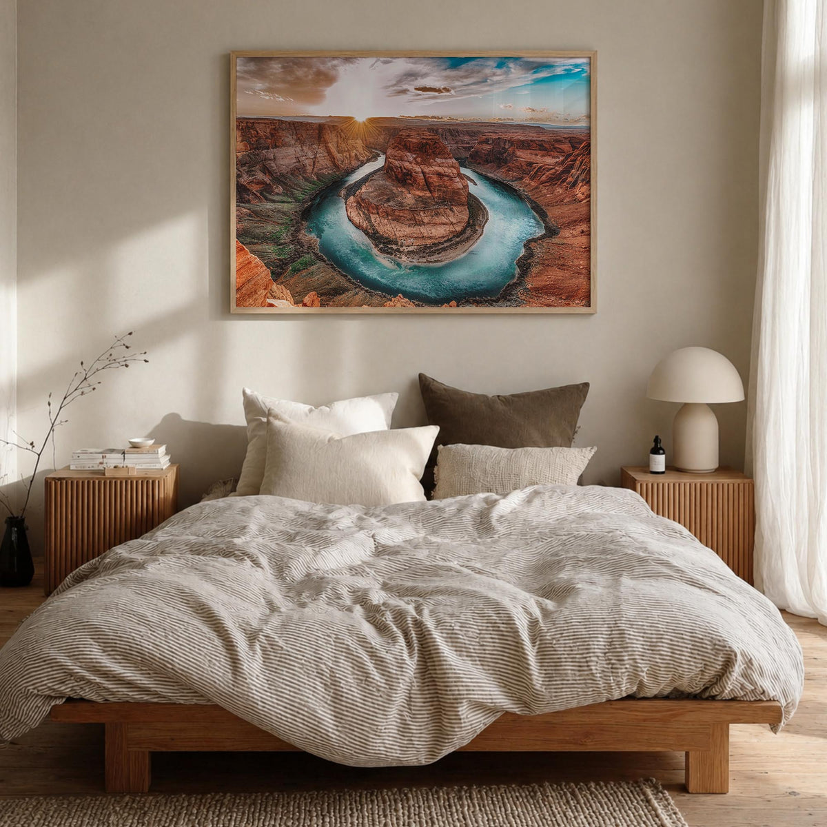 Grand Canyon colorful photo poster of Arizona, USA – horizontal wall art in natural wood frame, hanging on wall