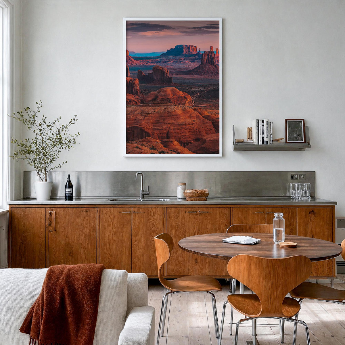 Grand Canyon no. 2 colorful photo poster of Arizona, USA – vertical wall art in white wood frame, hanging on wall