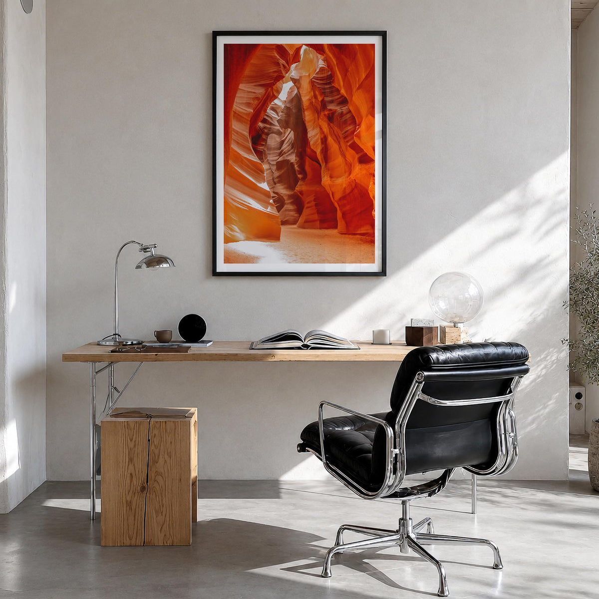 Grand Canyon no. 3 colorful photo poster of Arizona, USA – vertical wall art in black wood frame with white border, hanging o