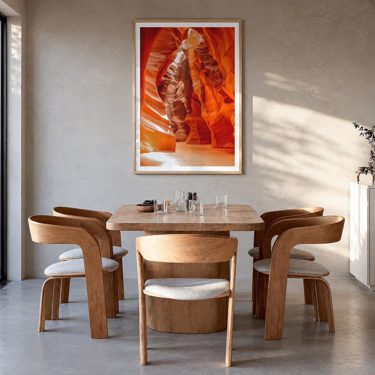 Grand Canyon no. 3 colorful photo poster of Arizona, USA – vertical wall art in natural wood frame with white border, hanging