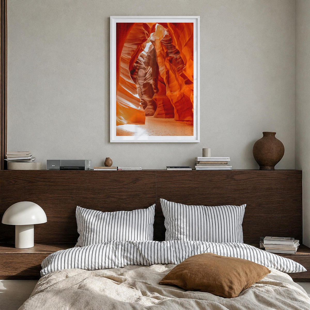 Grand Canyon no. 3 colorful photo poster of Arizona, USA – vertical wall art in white wood frame with white border, hanging o