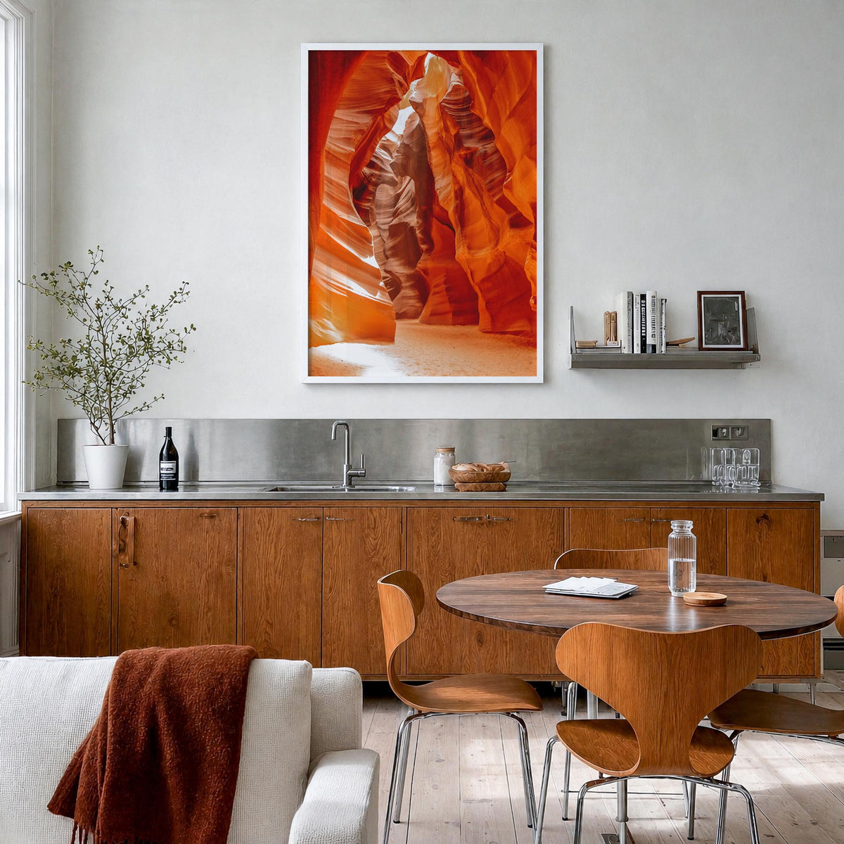 Grand Canyon no. 3 colorful photo poster of Arizona, USA – vertical wall art in white wood frame, hanging on wall