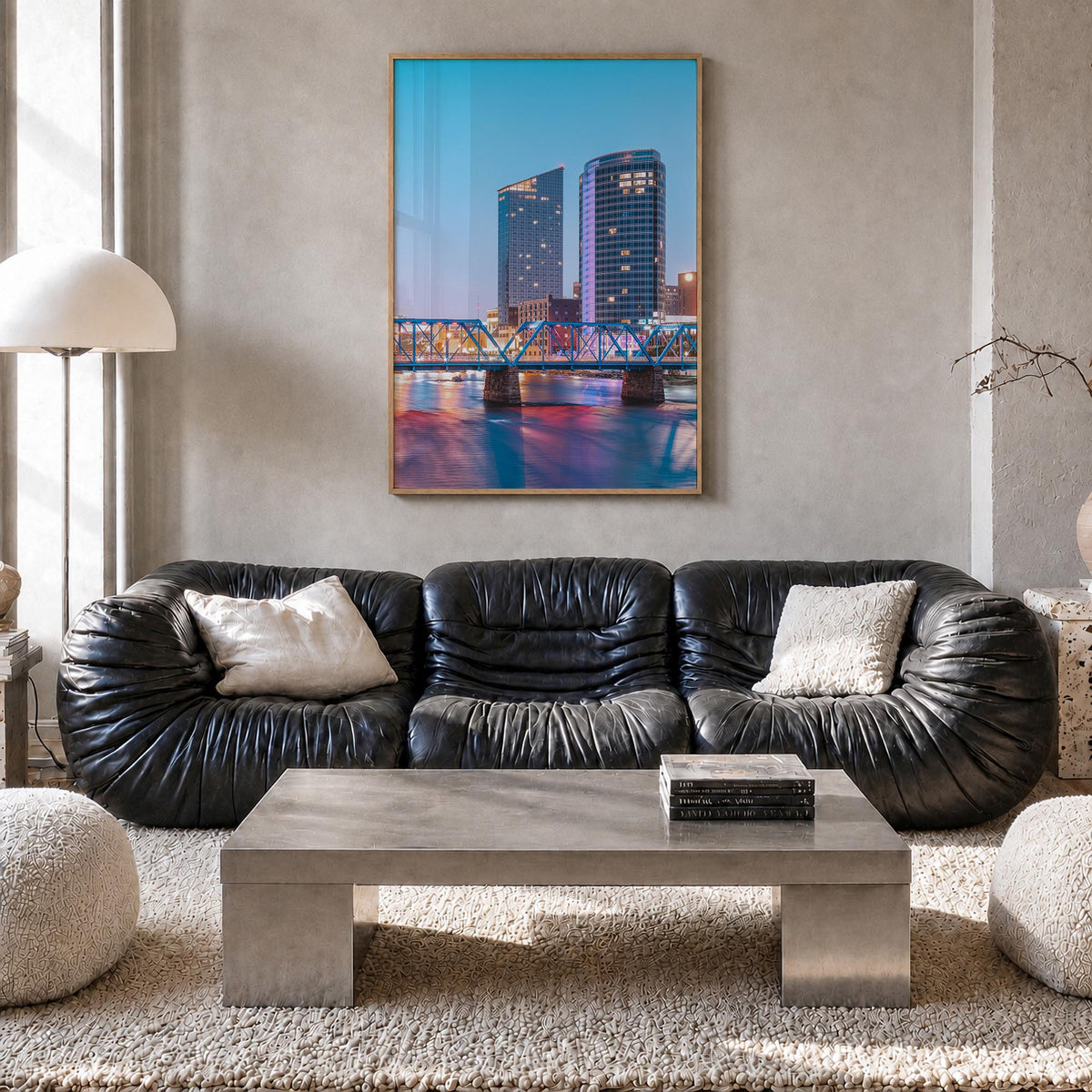 Grand Rapids no. 2 colorful photo poster of Michigan, USA – vertical wall art in natural wood frame, hanging on wall