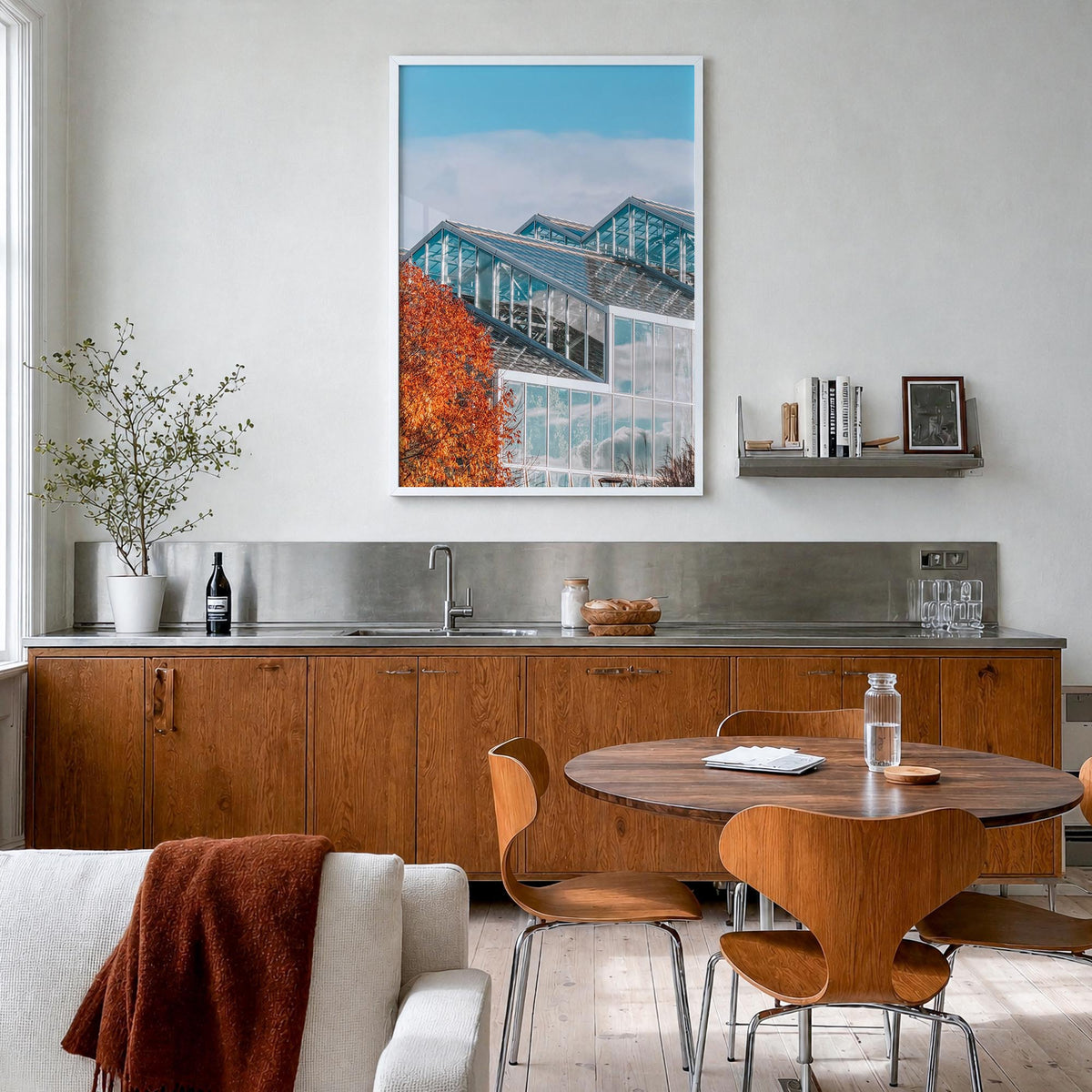 Grand Rapids no. 3 colorful photo poster of Michigan, USA – vertical wall art in white wood frame, hanging on wall
