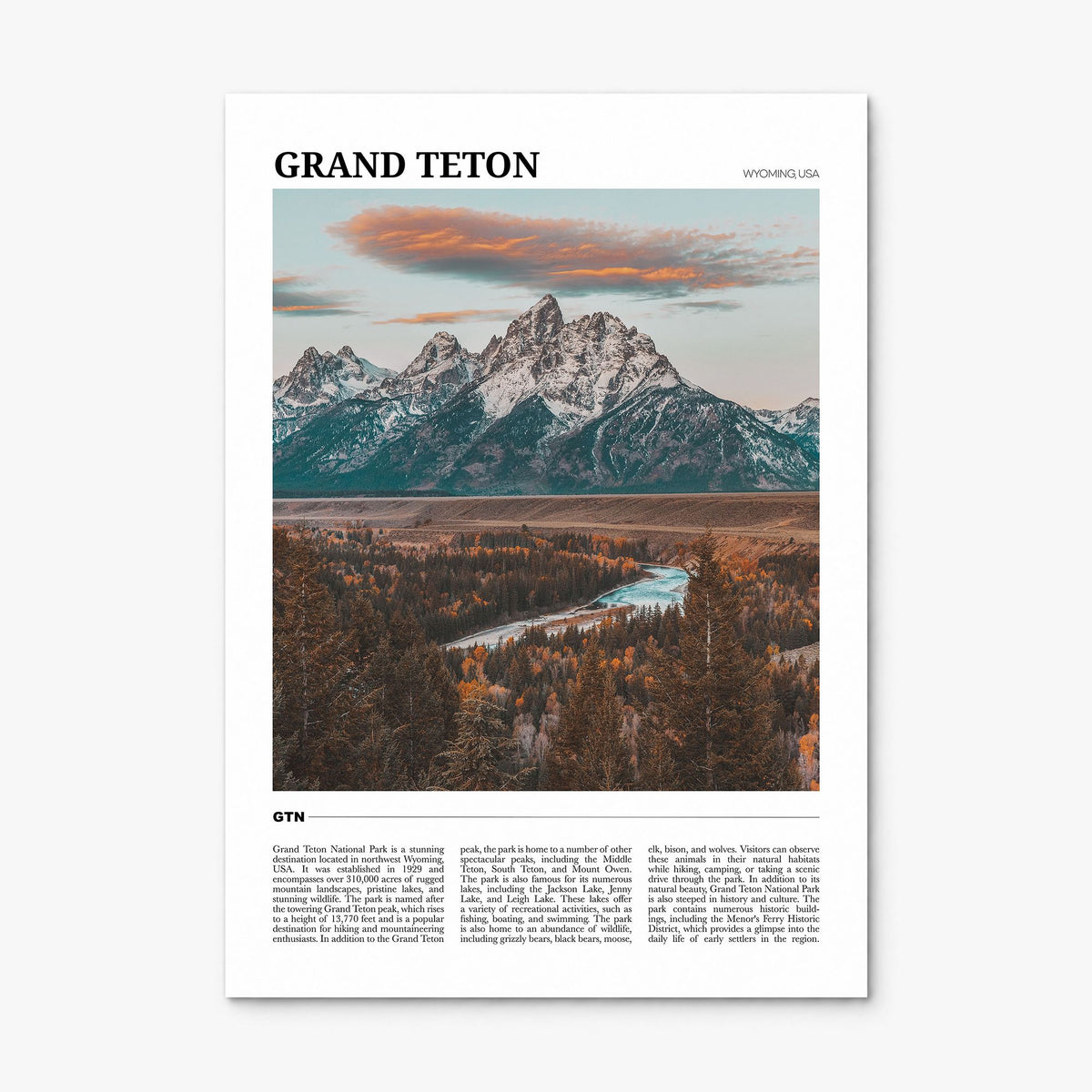 Grand Teton National Park Travel Poster, print only (unframed)