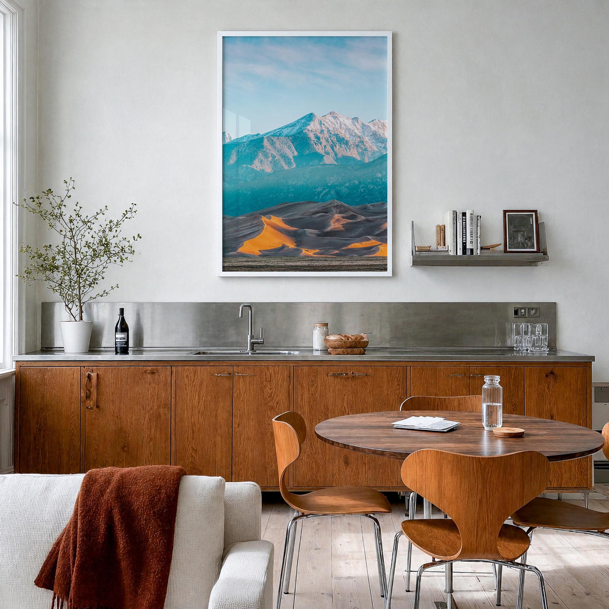 Great Sand Dunes National Park colorful photo poster of Colorado, USA – vertical wall art in white wood frame, hanging on wal