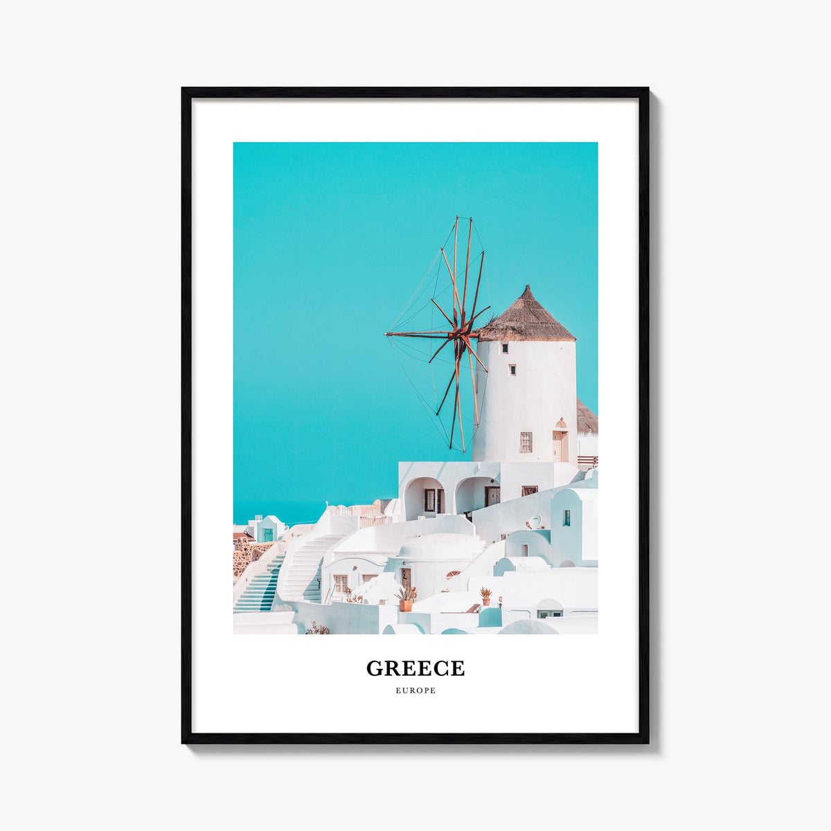 Greece colorful classic poster of Europe – vertical wall art, unframed print shown in interior mockup