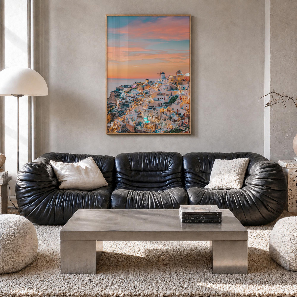Greece no. 1 colorful photo poster of Europe – vertical wall art in natural wood frame, hanging on wall
