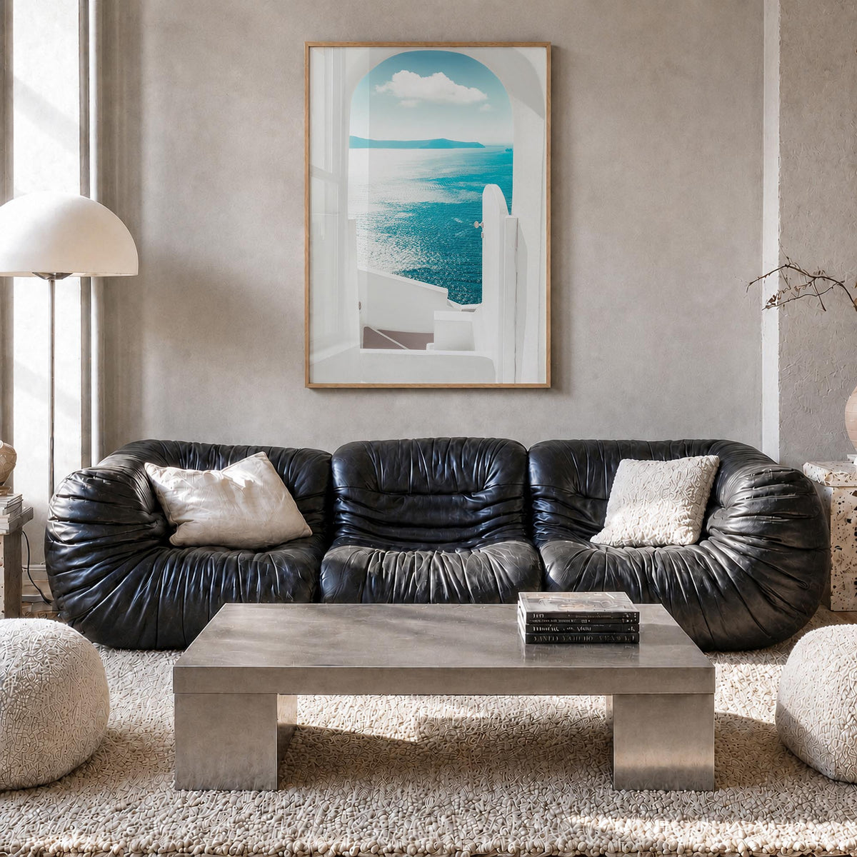 Greece no. 2 colorful photo poster of Europe – vertical wall art in natural wood frame, hanging on wall