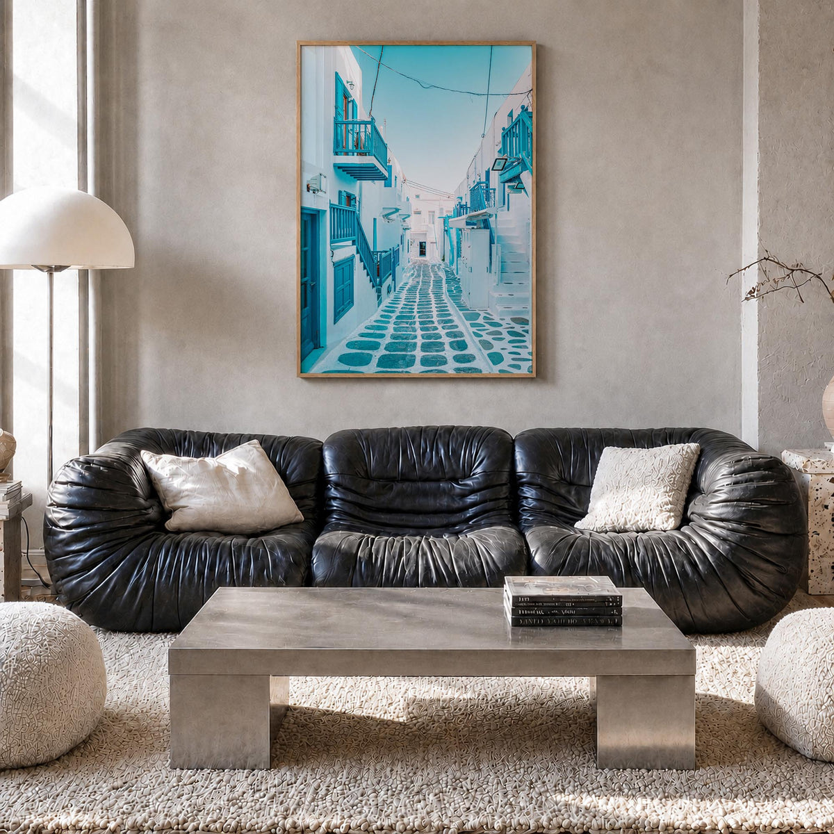 Greece no. 3 colorful photo poster of Europe – vertical wall art in natural wood frame, hanging on wall