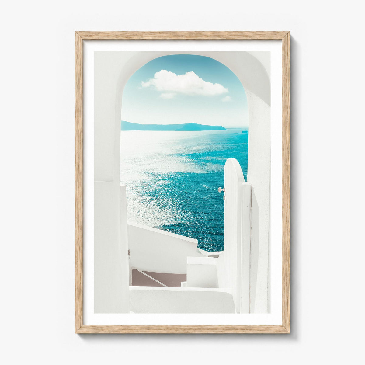 Greece Photo No 2 Poster in a natural wood frame, white border
