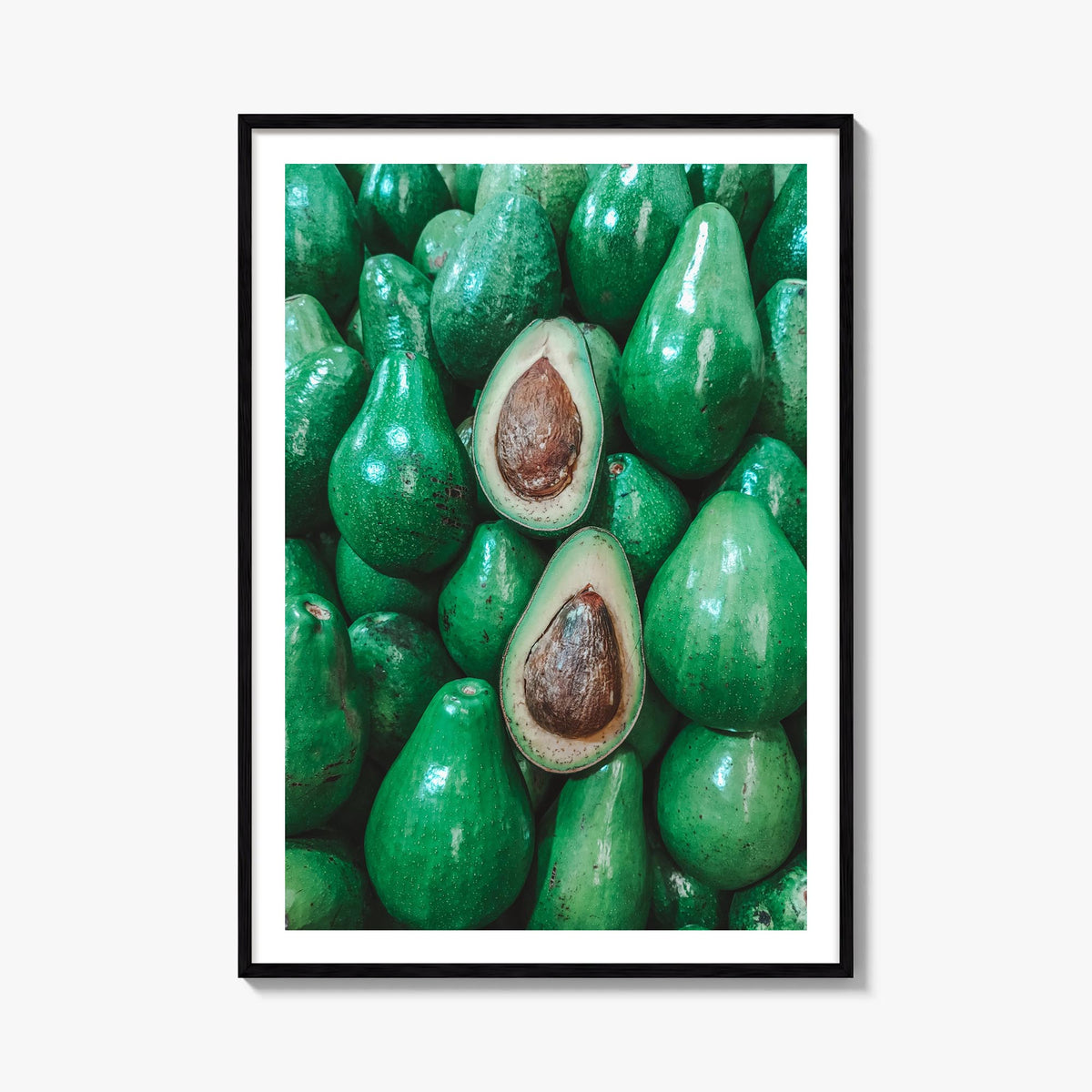 Green Avocados colorful photo poster – vertical wall art, unframed print shown in interior mockup