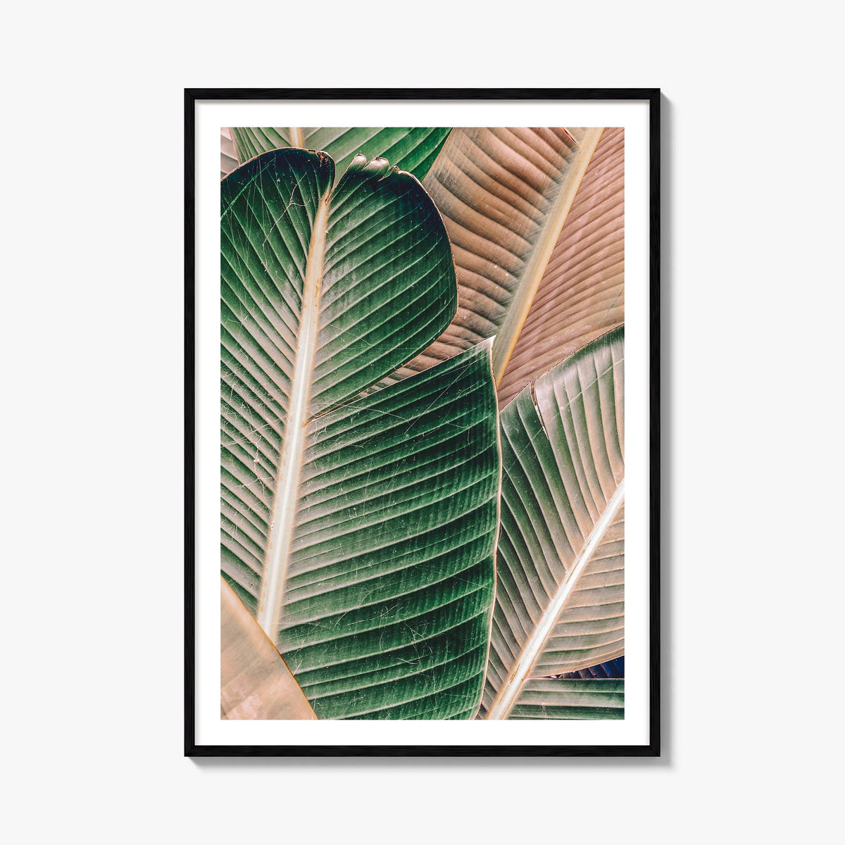 Green Palm Leaf colorful photo poster – vertical wall art, unframed print shown in interior mockup
