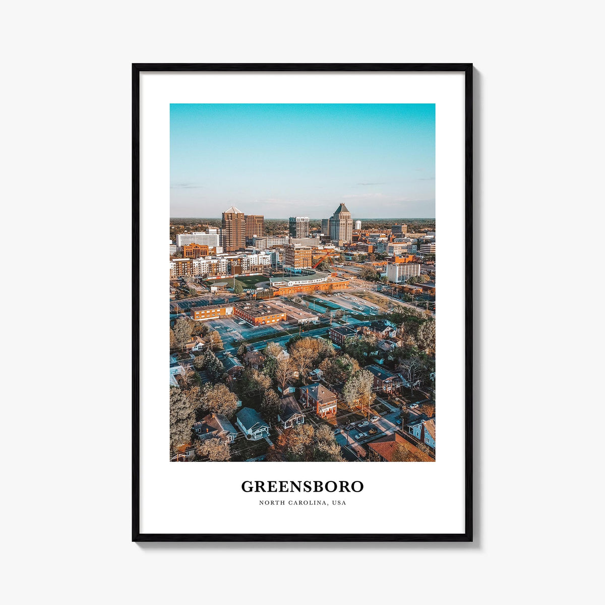 Greensboro colorful classic poster of North Carolina, USA – vertical wall art, unframed print shown in interior mockup
