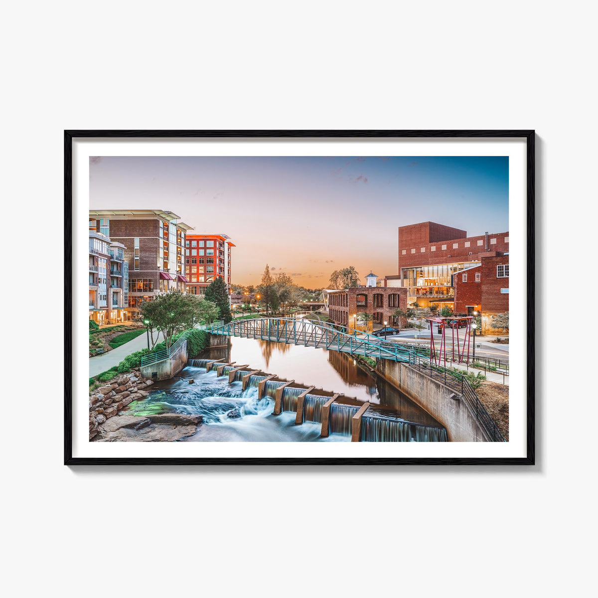 Greenville colorful photo poster of South Carolina, USA – horizontal wall art, unframed print shown in interior mockup