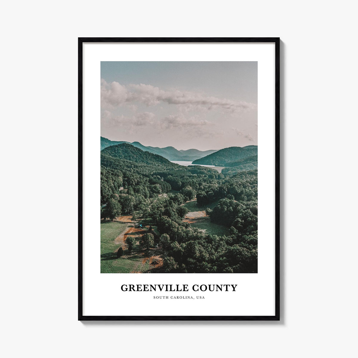 Greenville County colorful classic poster of South Carolina, USA – vertical wall art, unframed print shown in interior mockup