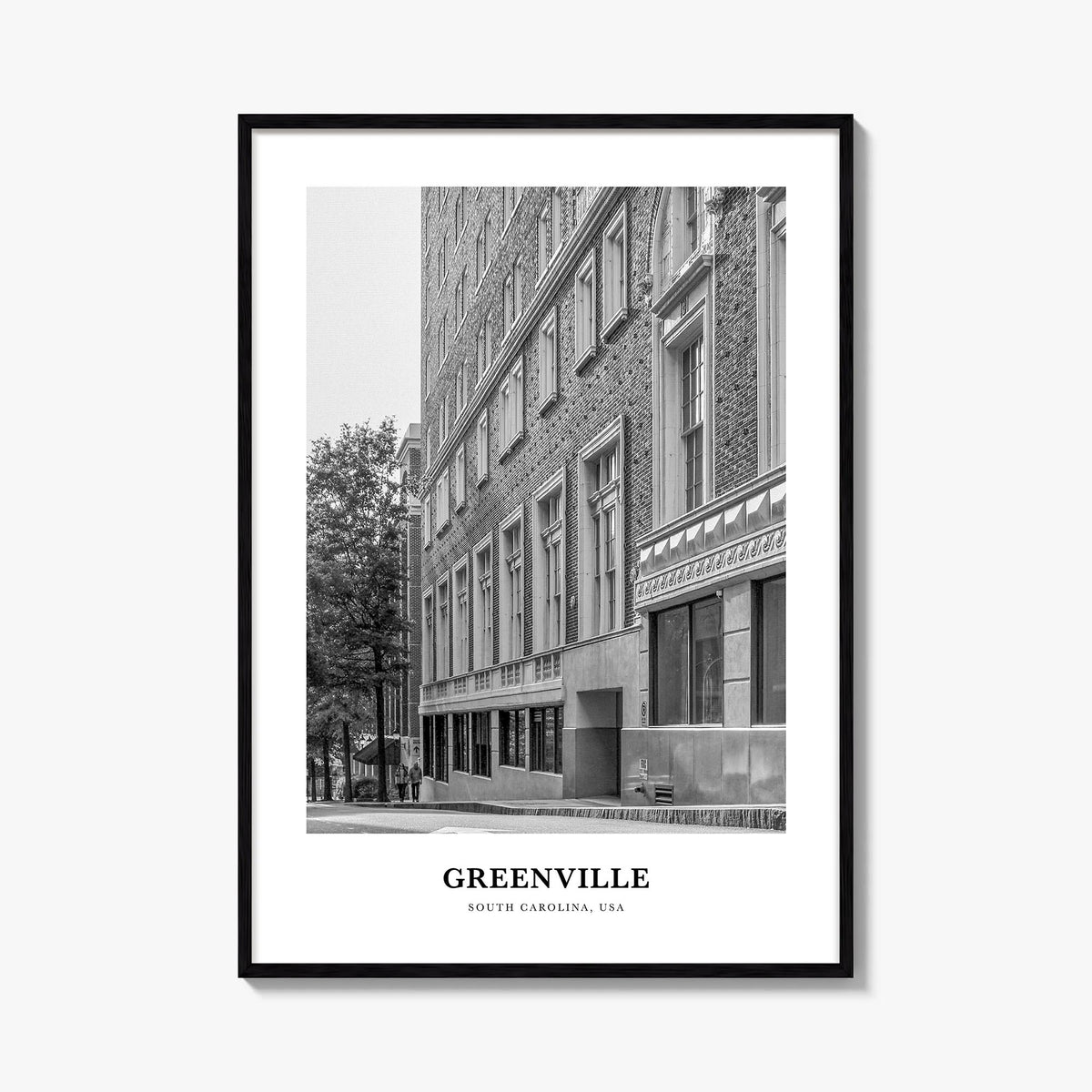 Greenville no. 1 black & white classic poster of South Carolina, USA – vertical wall art, unframed print shown in interior mo